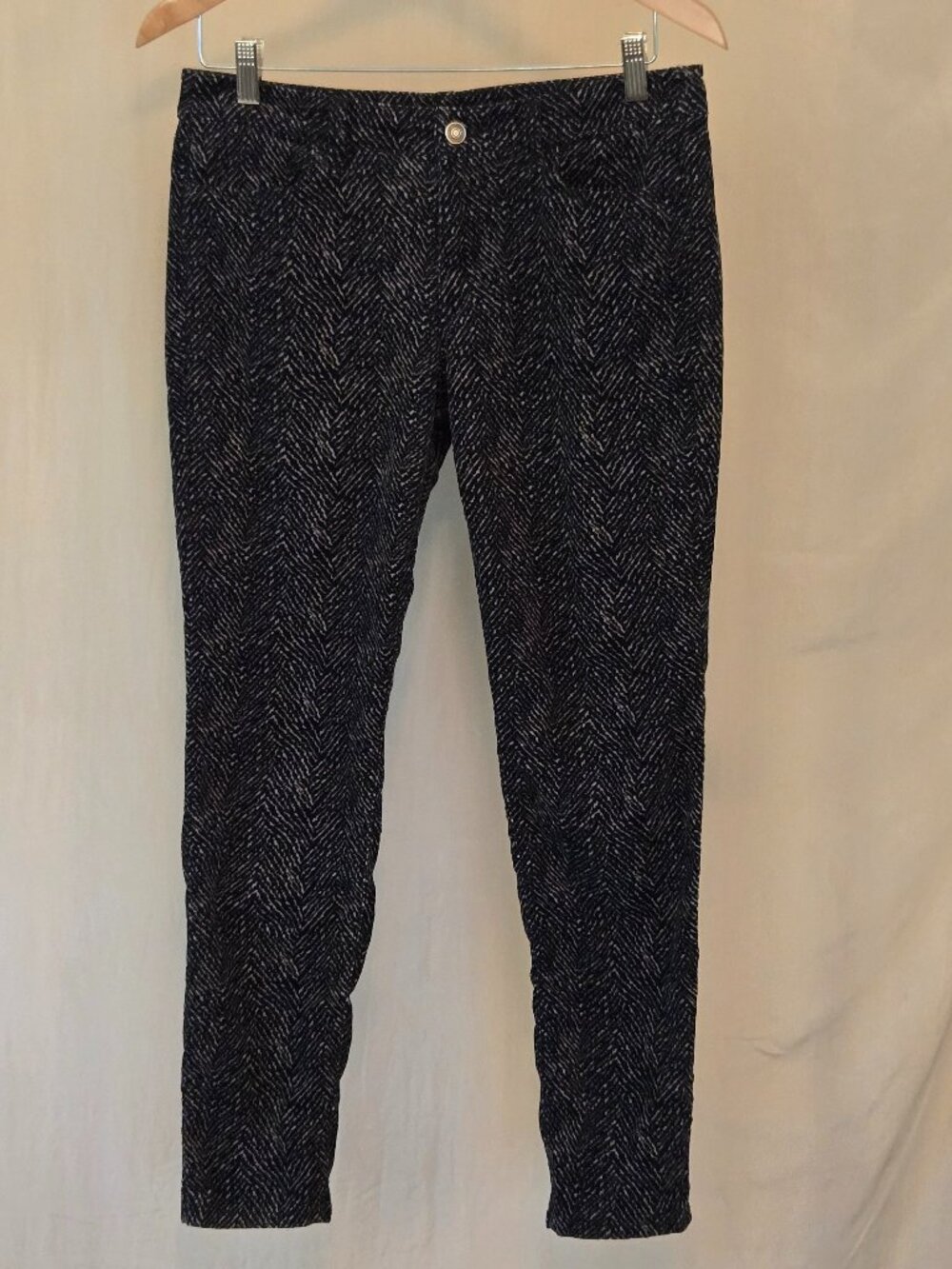 LOFT Super Skinny Pants 28/6 Black Cream Pattern Stretch Slim Fit Modern Style